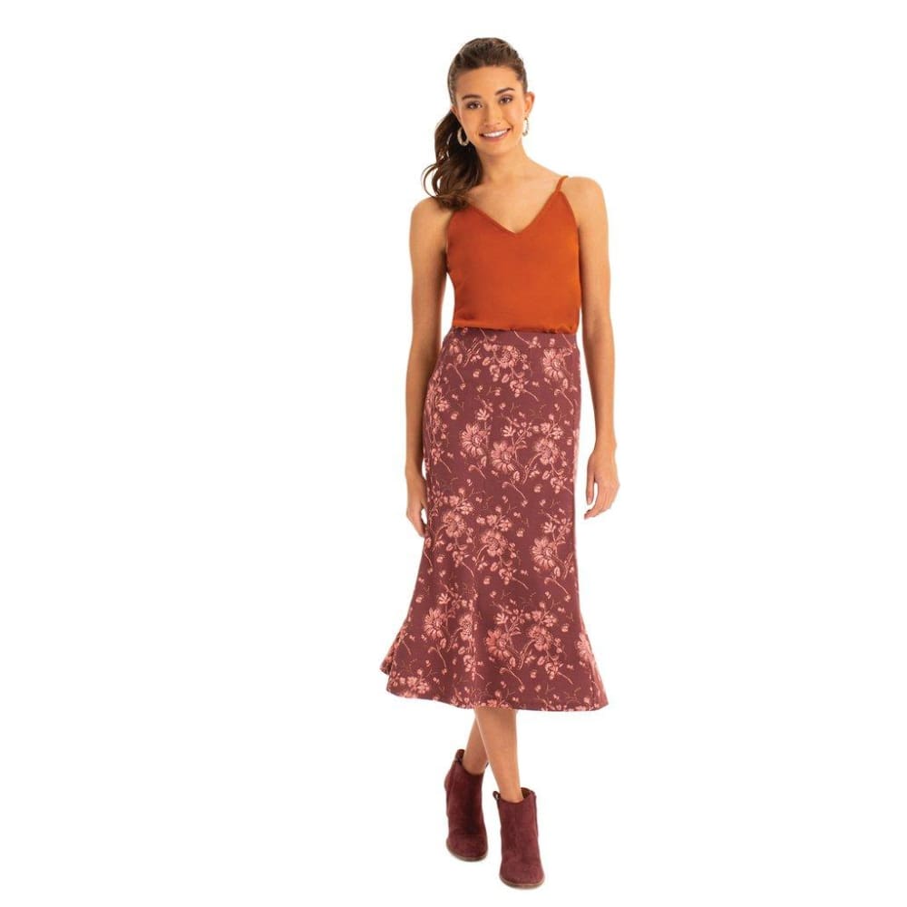 S Long Skirt Floral - Burgundy / X-Small - Clothing